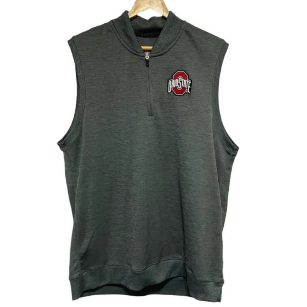 Campus O Oval Vest Mens XXL  Gray Vest OSU Ohio State Football Buckeyes Full Zip